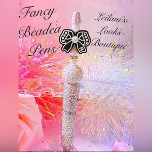 Fancy beaded pen/fancy pen/white beads/gifts ideas/black bow